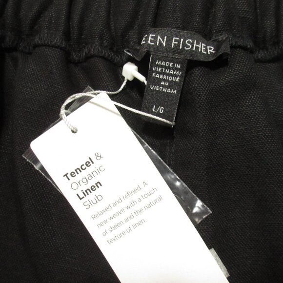 NWT Eileen Fisher Wide Leg Trouser in Black Tencel Linen Slub Blend Pants L - Picture 7 of 10